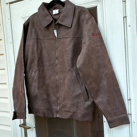 DONAD TRUMP TAJ MAHAL MENS BROWN FAUX LEATHER JACKET-XS